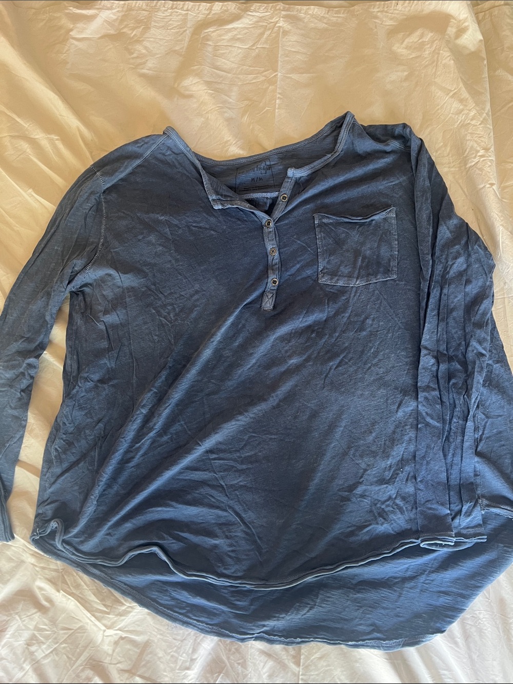 We the Free Blue Long Sleeve Henley Top with Chest Pocket Size L